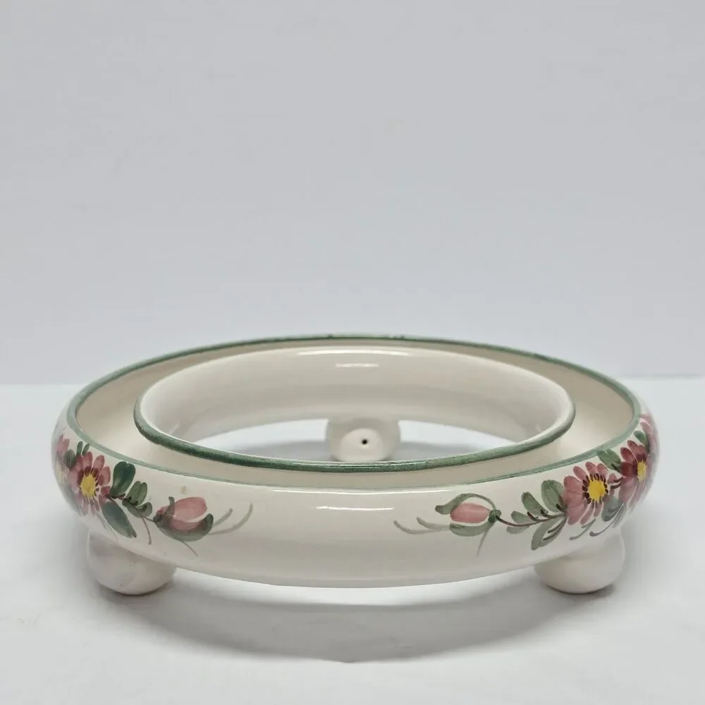 Vintage Ulmer Keramik Pansy Ring Vase Hand Painted Made in Germany Pink/Red